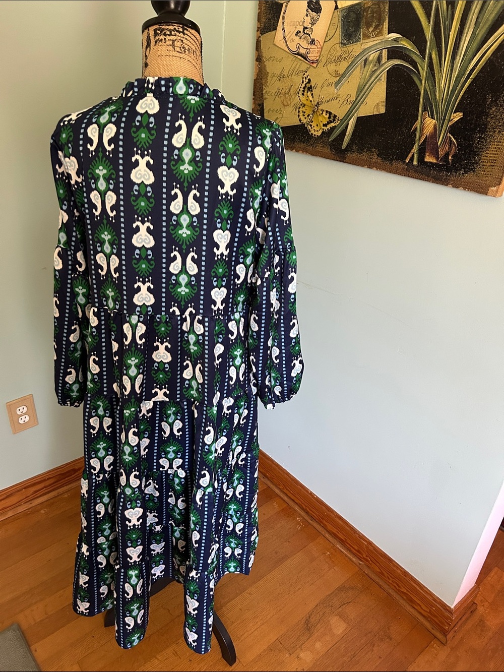 Women’s Navy Green White Printed Midi Dress - Picture 8 of 10